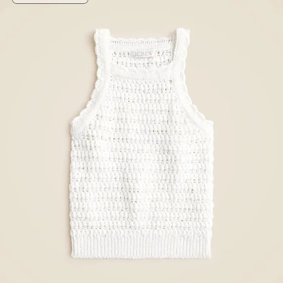 J. Crew White Crochet Ribbed-Hem Tank - Picture 1 of 7